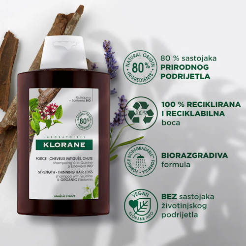 KLORANE ŠAMPON S KININOM I ORGANSKIM RUNOLISTOM 400ML DUO