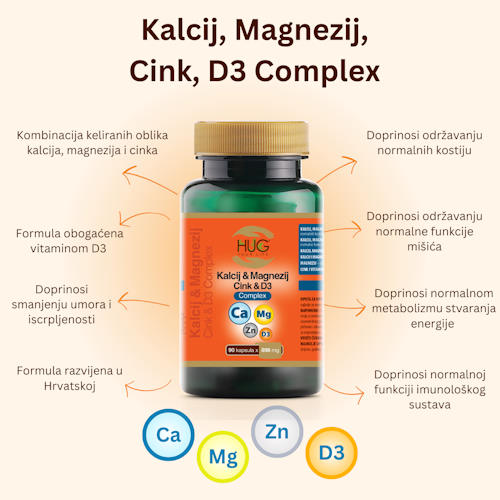 KALCIJ MAGNEZIJ CINK D3 COMPLEX KAPSULE A90 HUG YOUR LIFE